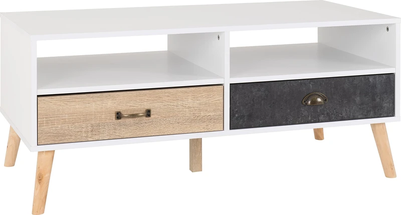 Seconique Nordic 2 Drawer Coffee Table in White/Distressed Effect