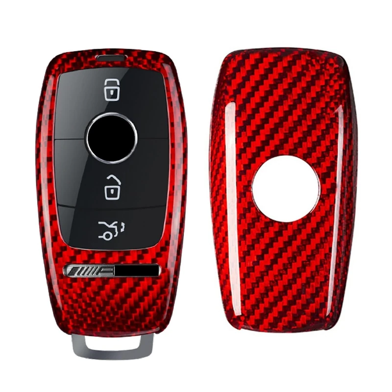 M.JVisun Genuine Carbon Fiber Key Fob Cover for Mercedes-Benz AMG A220 CLS Class E Class E63S GLE 350 4Matic S Class Smart Car Remote Key Fob Case for Men Women - for AffalterBach Badge Logo - Red