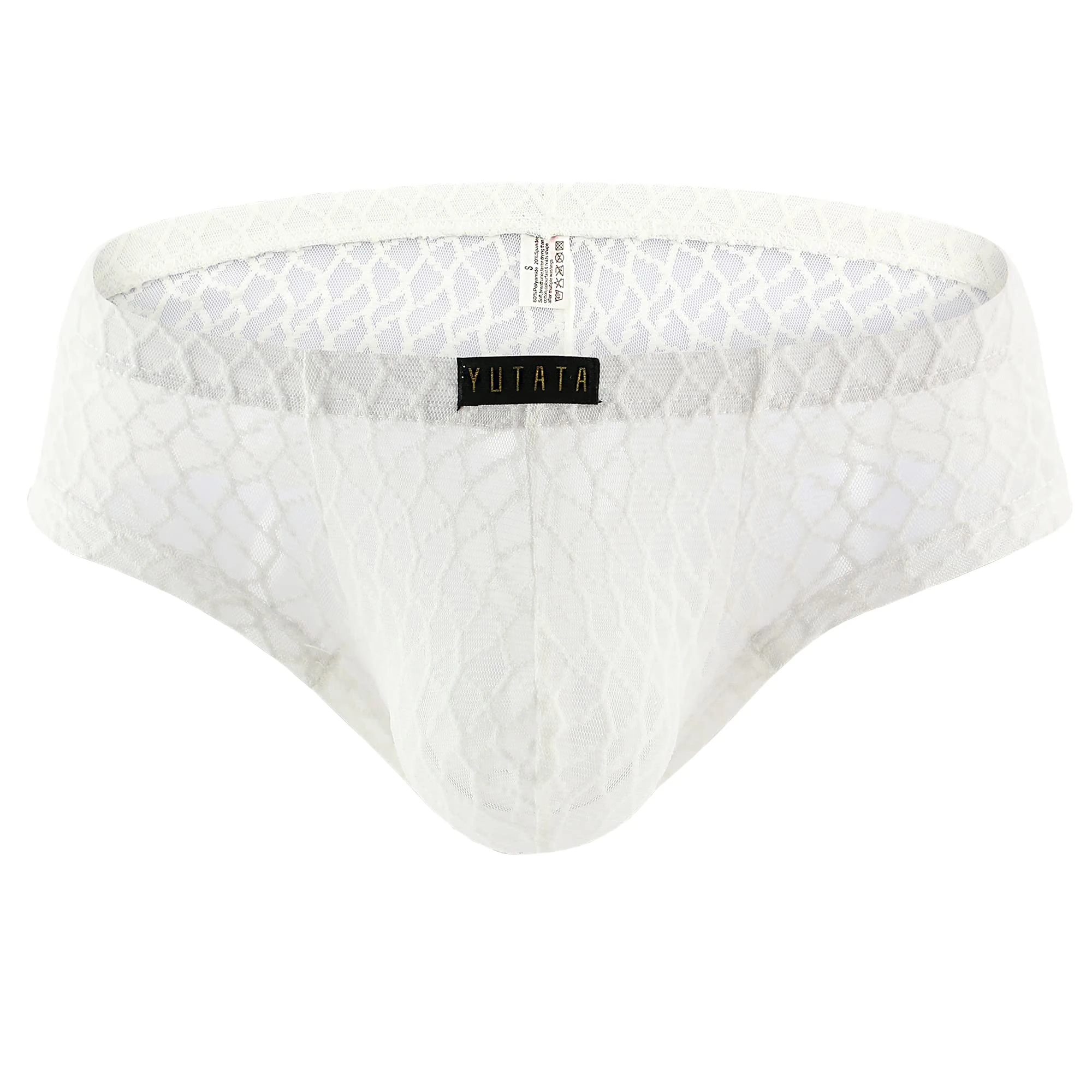 Drelaar Men's Lace Pouch Thongs Breathable Underwwear Briefs Panties Medium White