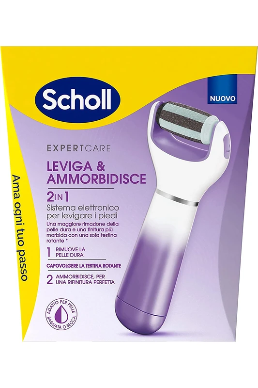Scholl Velvet 2in1 Smoothes and Softens, Electronic Pedicure System for Smoothing Feet Interchangeable Double Action Heads, Removes and Softens Skin with Cracked Calluses and Heels