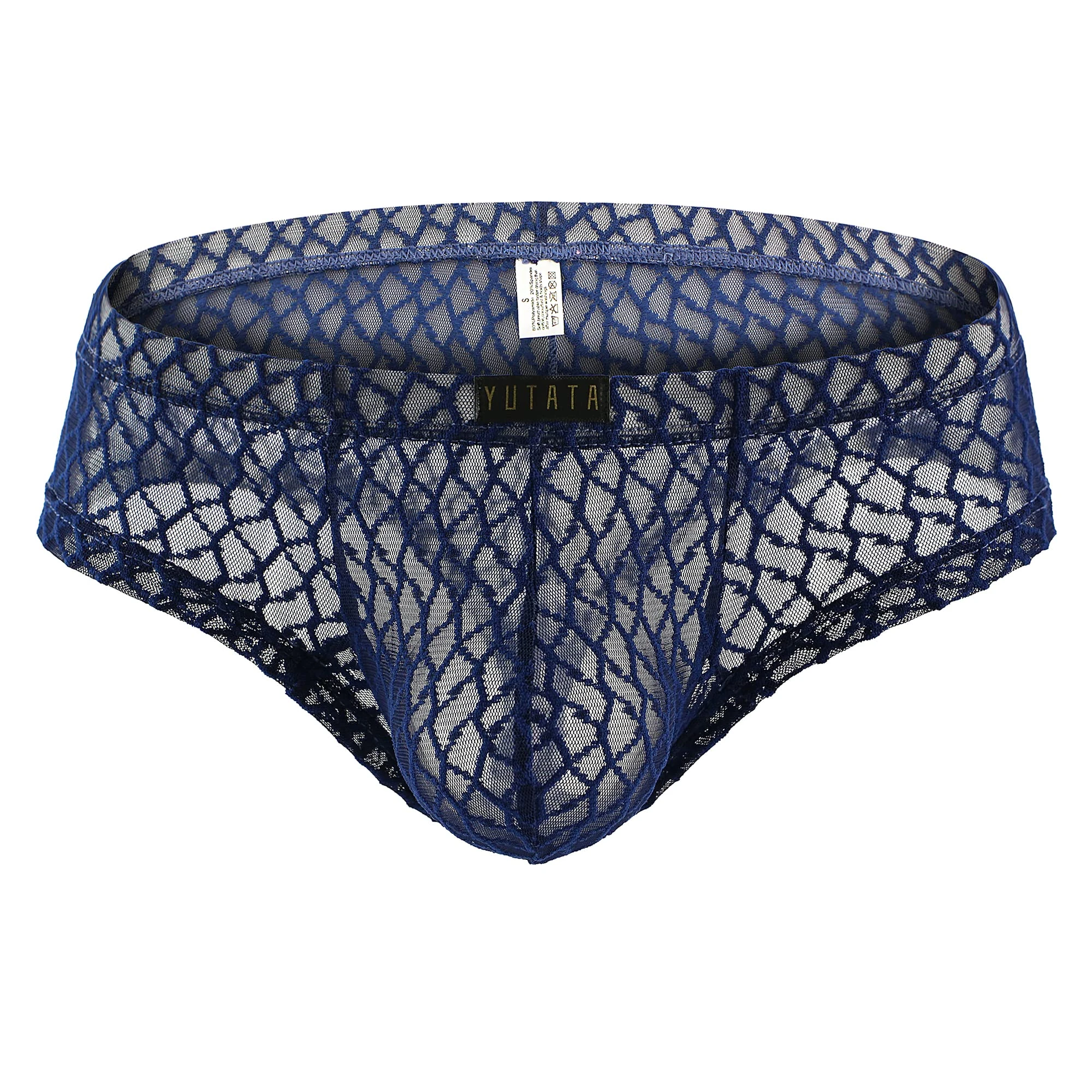 Drelaar Men's Lace Pouch Thongs Breathable Underwwear Briefs Panties Medium Dark Blue
