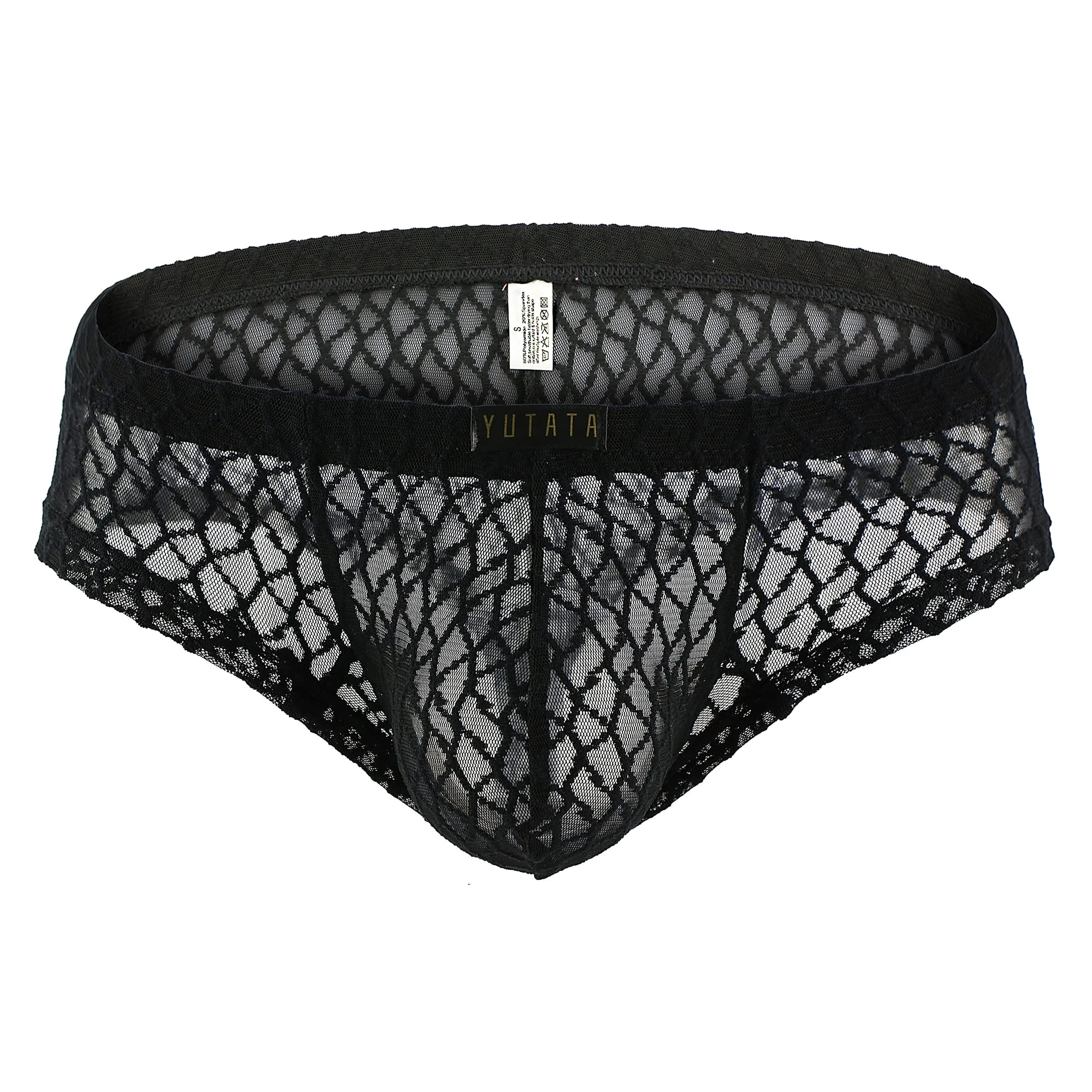 Drelaar Men's Lace Pouch Thongs Breathable Underwwear Briefs Panties Medium Black