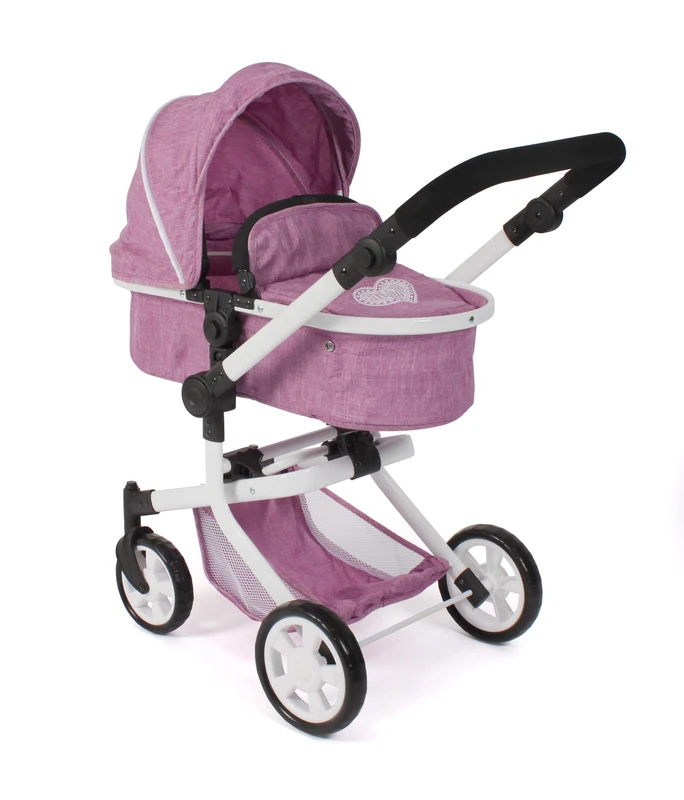 Bayer Chic 2000 - Mika Doll's Pram, 2-in-1 Combination Doll Pram for Children from 4 to 8 Years, Jeans Pink, 595-62, 73 x 41 x 82 cm