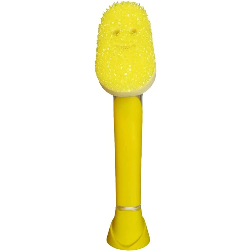 Scrub Daddy Dish Wand Scrubbing Brush with Handle, Soap Dispensing Dish Brushes, Texture Changing Washing Up Sponges With Liquid Dispenser, Scrubber with Scraper & Detachable Head Sponge, Yellow