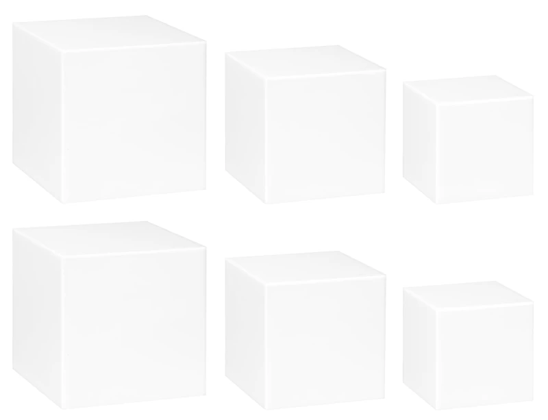 Red Co. Set of 3 Glossy White Acrylic Cube Display Nesting Riser Stands with Hollow Bottoms - 2-Pack