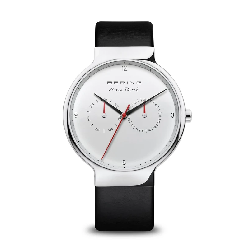 BERING Men Analog Quartz Max René Collection Watch with Calfskin Leather Strap & Sapphire crystal 15542-409, Black/Silver, 42