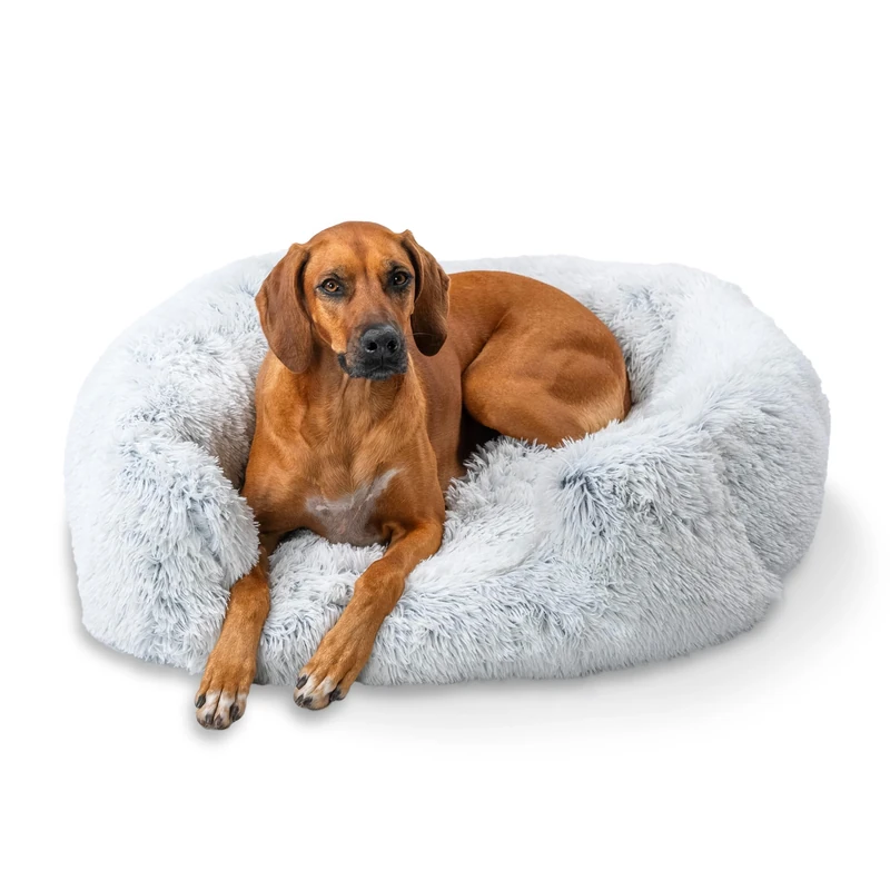 Best Friends by Sheri Shag Lounge Bed Calming Faux Fur Dog Bed, Frost, Large, 36" x 27"