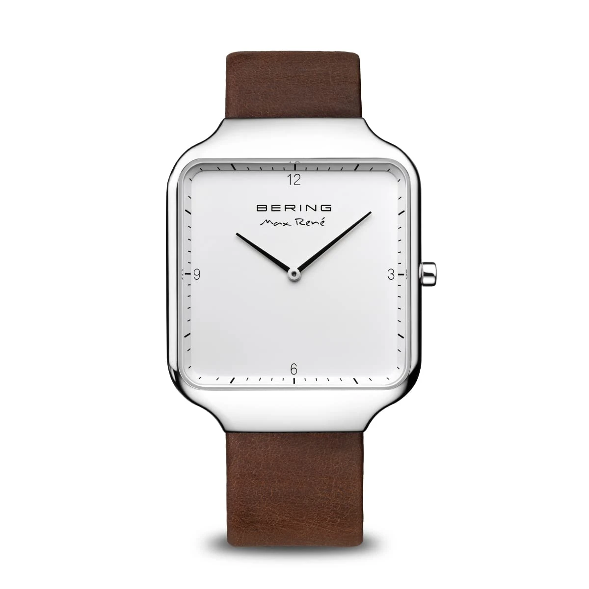BERING Men Analog Quartz Max René Collection Watch with Calfskin Leather Strap & Sapphire crystal 15836-504, Brown/Silver, 36 mm