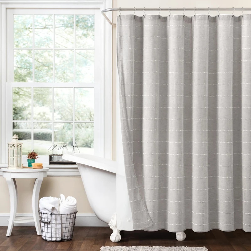 Lush Decor Farmhouse Textured Sheer with Peva Lining 2 Piece Shower Curtain Set, 72" x 72", Gray