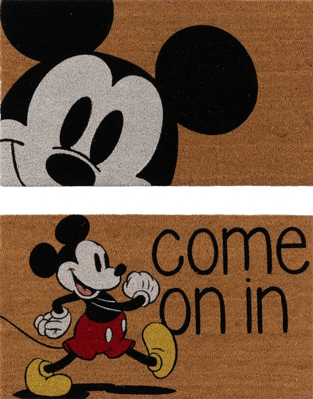 Gertmenian Disney Mickey Mouse Retro Classic Entrance Doormat Coir Rug 20 x 34 cm Brown Mickey Brown Come On in 47534