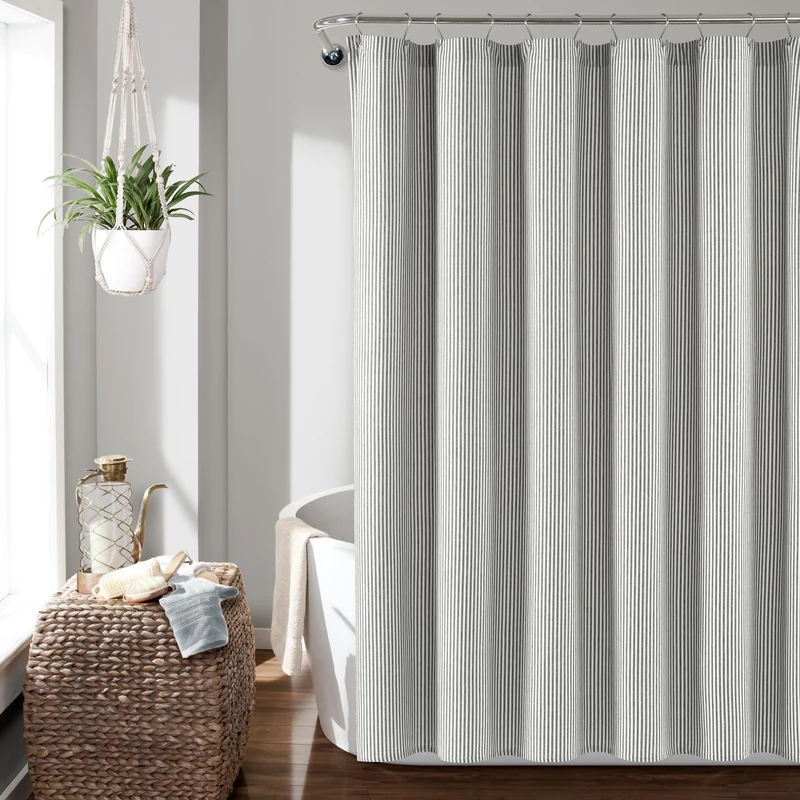 Lush Decor Farmhouse Vintage Stripe Yarn Dyed Cotton Shower Curtain, 72" x 72", Gray