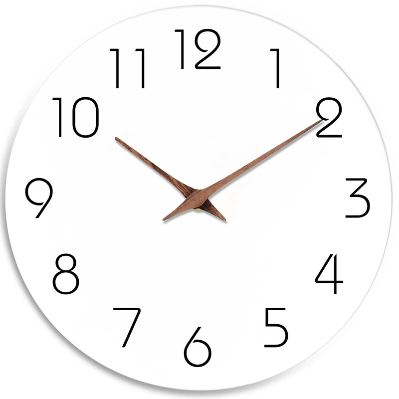 Mosewa Wall Clock 14 Inch Silent Non Ticking Wall Clocks Battery Operated - Simple Minimalist Wooden Clock Decorative for Kitchen,Home,Bedroom,Living Room, Office(14" White)