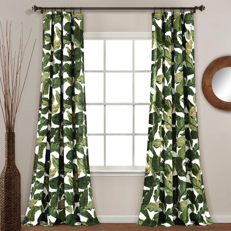 Lush Decor Tropical Paradise Window Curtain Panel Pair, 108" L x 52" W, Green