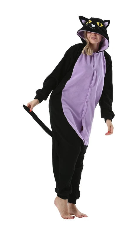 SimZoo Adult Animal Onesie Pajamas, Men and Women's Cat Costume Sleepwear, One-Piece Unisex Homewear L