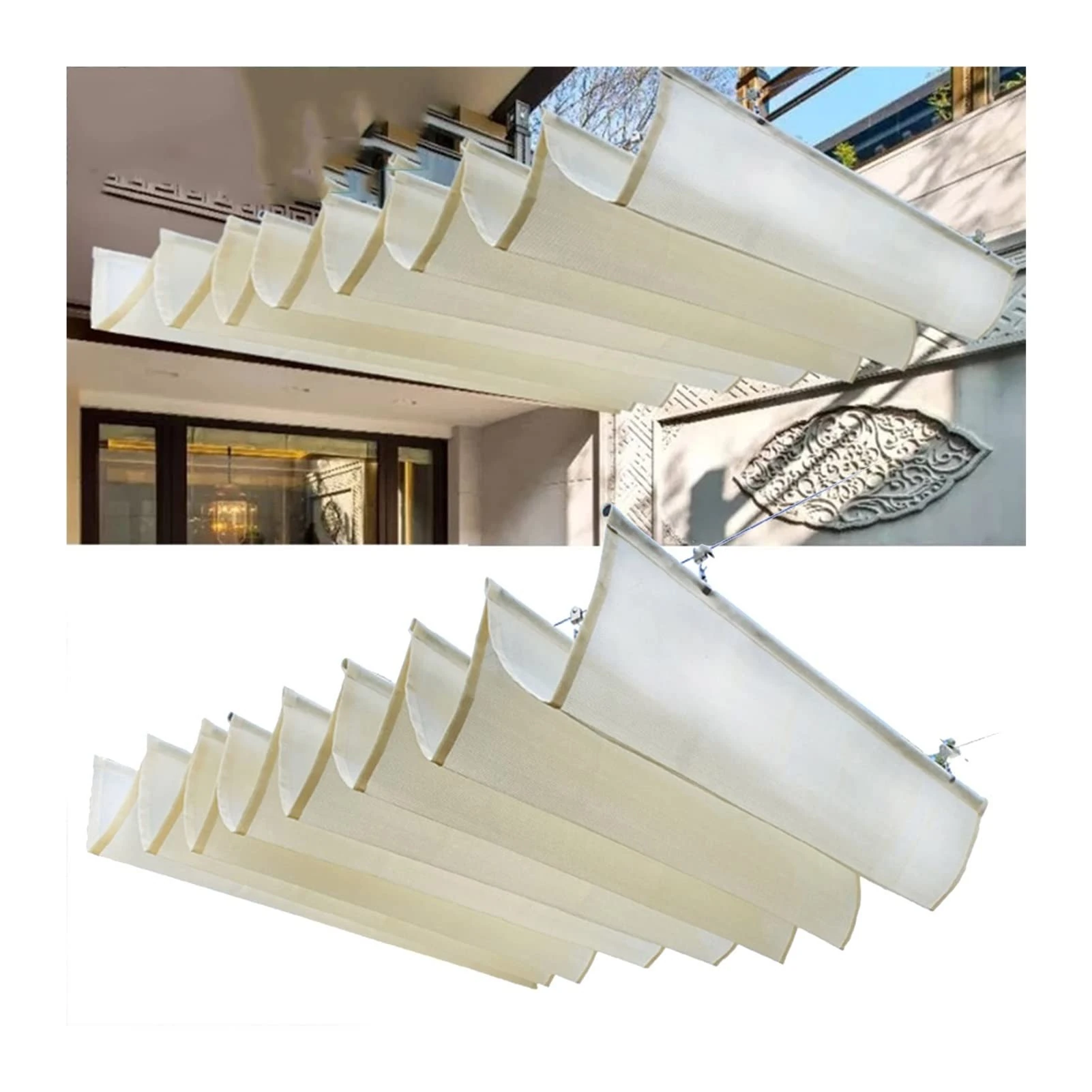 LXLIGHTS Retractable Wave Shade Sails, Roof Pergola Wave Shade Cover, HDPE Permeable Water Sun Protection Awning With Mounting Kit For Outdoor Patio Glass House, Custom Size