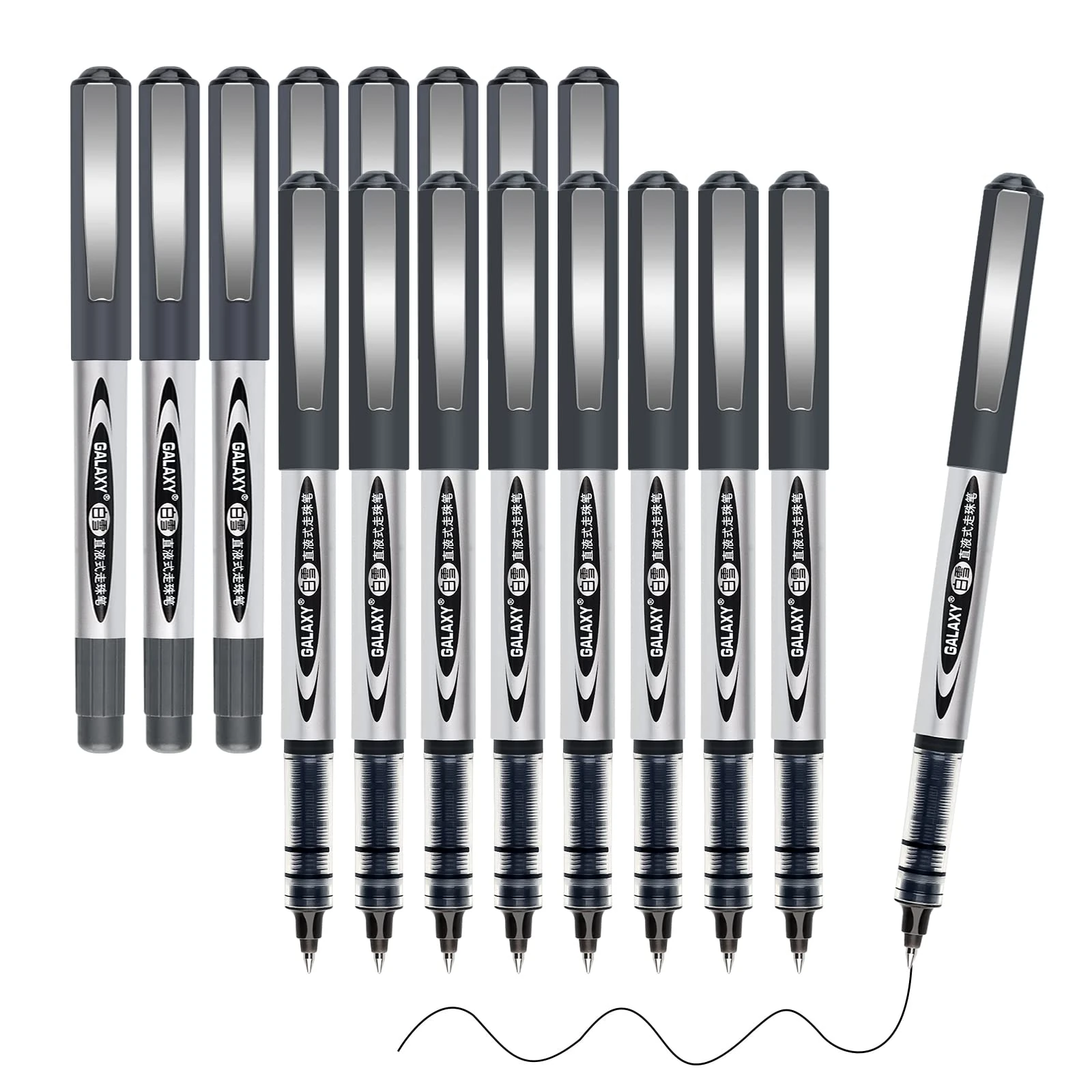 Gelanty Rollerball Pens, 16pcs Black Liquid Ink Ballpoint Gel Quick-Drying Pen for Home, School, Office, Writing, Drawing, Artwork