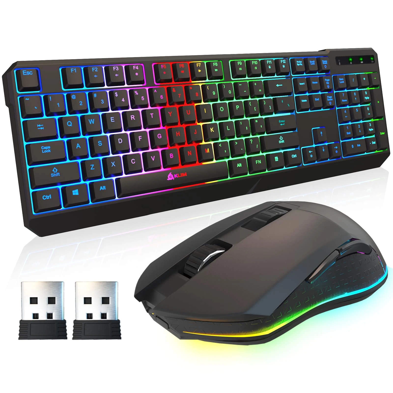 KLIM Blaze & Chroma Wireless Bundle - US LAYOUT - Wireless Gaming Keyboard and Mouse Combo - Responsive Durable Ergonomic - Backlit Keyboard - RGB Gaming Mouse Wireless - Long-Lasting Built-in Battery