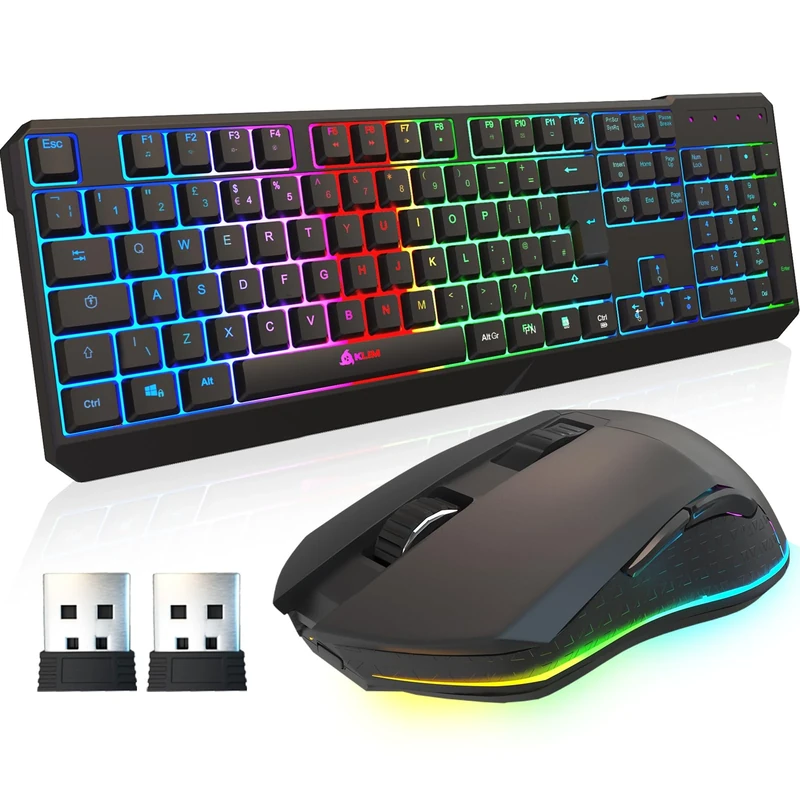 KLIM Blaze & Chroma Wireless Bundle - New Version Wireless Gaming Keyboard and Mouse Combo - Responsive, Durable, Ergonomic - Backlit Keyboard - RGB Gaming Mouse - Long-Lasting Built-in Battery