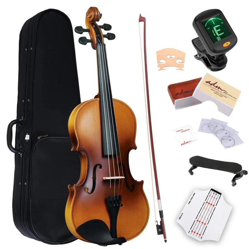 ADM Violin 1/4 Size, Kids Children Violin Beginner Set with Fingerboard Sticker, Shoulder Rest and Tuner