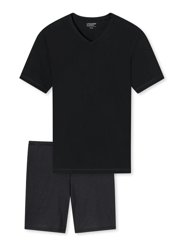 Uncover by Schiesser Men's Schlafanzug Kurz Pajama Short, Schwarz, 56