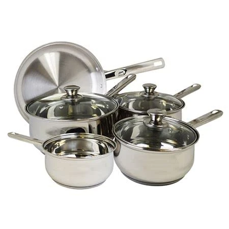 Acense Cookware Set, Induction Cook Set, Includes MilkPan, SaucePan, Frying Pan with Lids, Pack of 5 Food Grade Stainless Steel, Easy to Clean, Dishwasher Safe (Silver)
