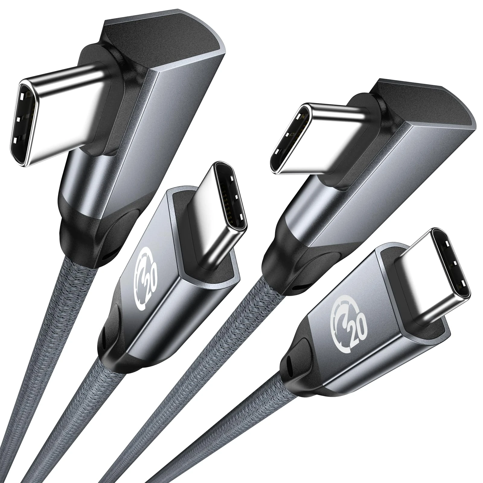 UseBean USB C to USB C Cable Right Angle 100W 2M, [2 Pack] USB C 3.2 Gen2x2 20Gbps Cable 4K Video, Type-C PD Fast Charging Cord, for iPhone 15 Pro Max, MacBook Pro, iPad Pro/Air, Galaxy S24/S23