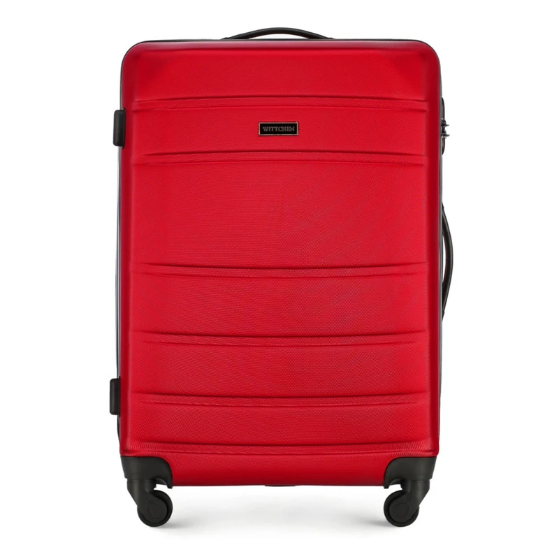 WITTCHEN Travel Suitcase Carry-On Cabin Luggage Hardshell Made of ABS with 4 Spinner Wheels Combination Lock Telescopic Handle Globe Line Size Medium Suitcase Red