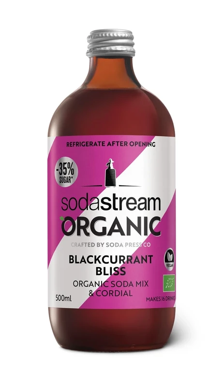 SodaStream Flavours Organic Blackcurrant Drink Mix, Fizzy Drink Maker Concentrate, Aspartame Free SodaStream Syrup, Vegan Sparkling Water Flavouring, Low Sugar Fizzy blackcurrant - 1x 500ml Bottle
