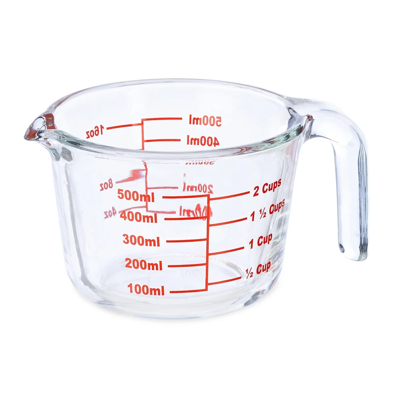 Relaxdays Glass Measuring Jug, 500 ml, Heat Resistant, Microwave Safe, Milliletres, Ounces & Cups, Transparent - Image 1