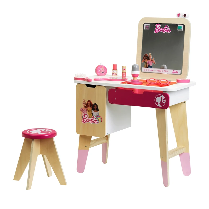 Theo Klein 5716 BarbieTM - Make-up Table and Vlogger Studio I with wooden recording screen I Incl. accessories I Toy for children from 3 years
