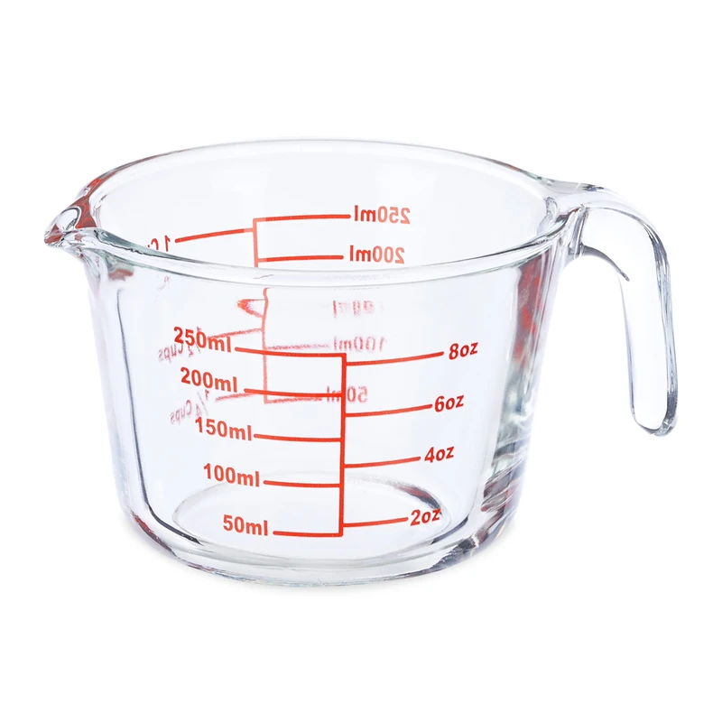 Relaxdays Glass Measuring Jug, 250 ml, Heat Resistant, Microwave Safe, Milliletres, Ounces & Cups, Transparent