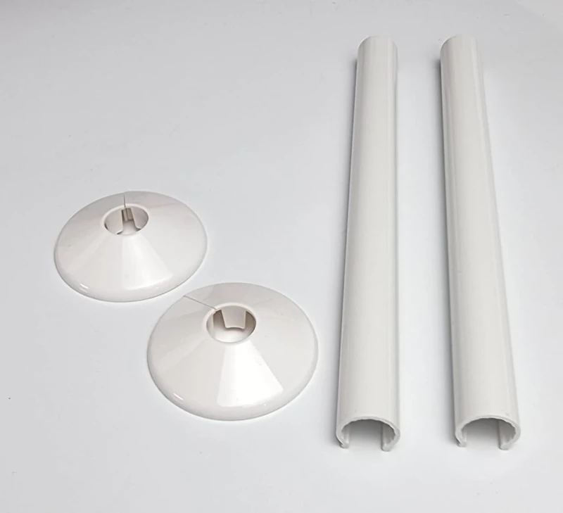 White Radiator Pipe Covers Greenedhouse SnapFit 2 Pack 200mm Long for 15mm Pipe Central Heating Clip On Covers Snappit