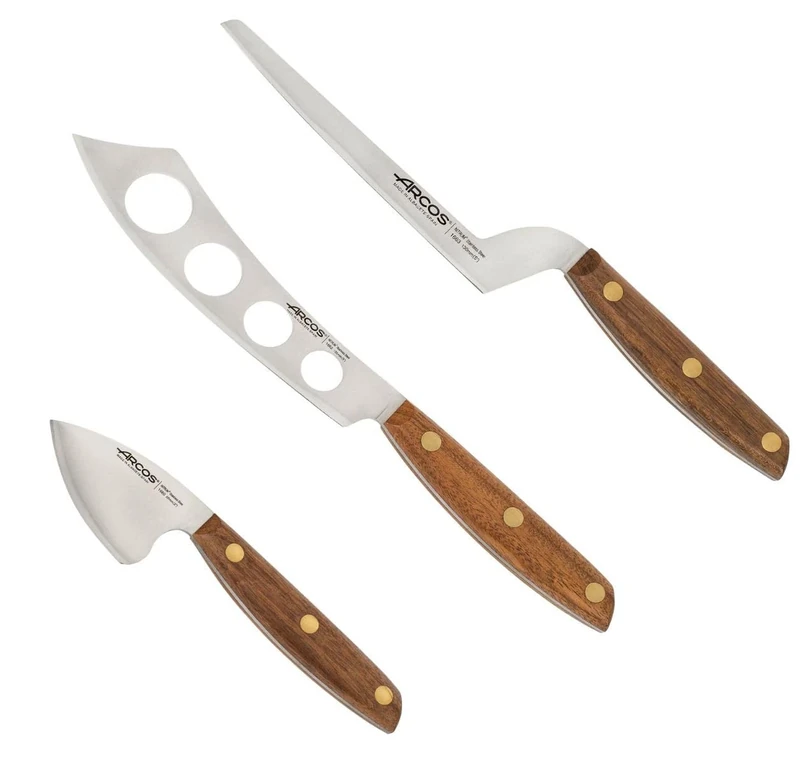Arcos Serie Nordika - Set 3 Cheese Knife - Stainless Steel Nitrum - Ovengkol Wood Handle 100% Natural FSC - 100% Recycled Packaging
