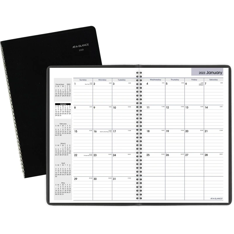 AT-A-GLANCE 2023 Monthly Planner, DayMinder, 8" x 12", Large, Faux Leather, Black (G47000)