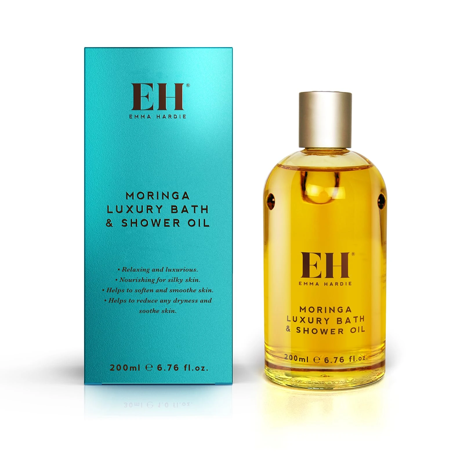 Emma Hardie 200ml Moringa Luxury Bath & Shower Oil, Reduces Dryness & Irritation, Helps to Relax, Moisturise, Nourish and Soften Your Dry Skin, with Moringa Seed Oil, Vegan & Cruelty Free