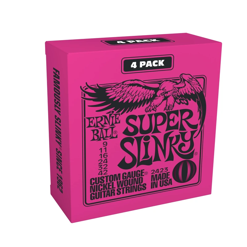 Ernie Ball Super Slinky 9-42 Nickel Wound Guitar Strings - 4 Pack