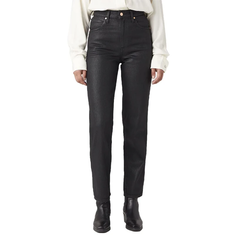 Wrangler Women's Mom Straight Jeans, Coated Black., 27W x 32L