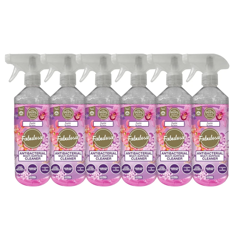 Fabulosa Antibacterial Disinfectant Spray, All Purpose Multi Surface Cleaner, 500ml, 6 pack, Exotic