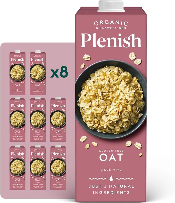 Plenish Organic Unsweetened Oat Milk 1L (Pack of 8)