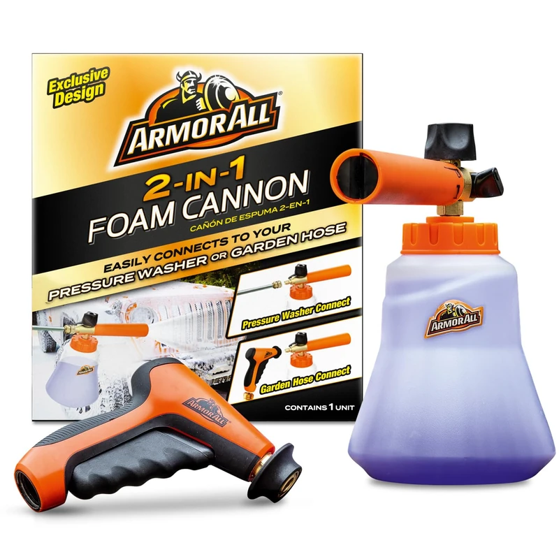 Armor All Foaming Car Wash Canister, 2-in-1 Foam Cannon Kit with Pressure Washer and Garden Hose Adaptors