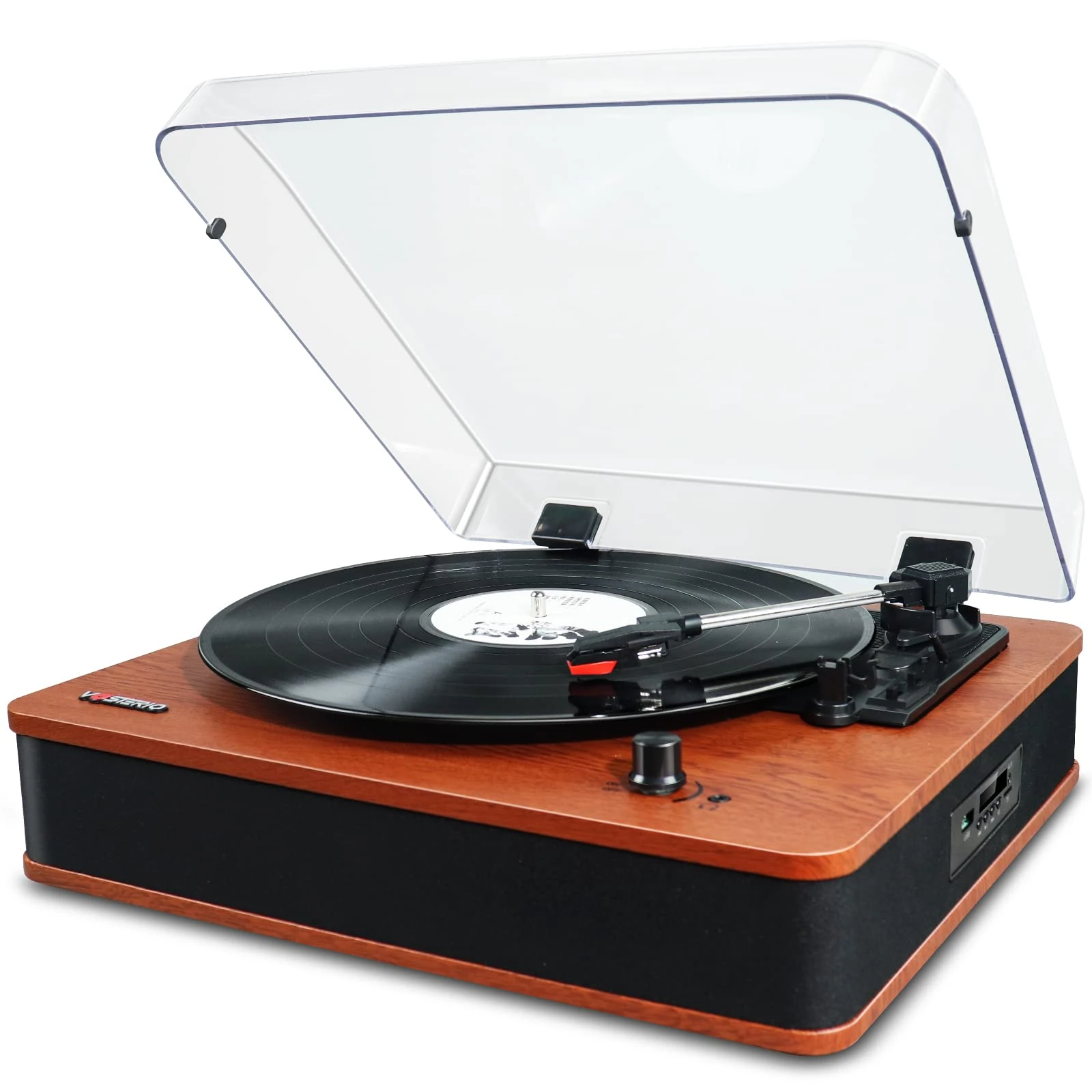 VOSTERIO Bluetooth Record Player Versatile Turntable with Speakers, LP Player with USB/TF Card Playback & Recording, FM Radio, LED Display