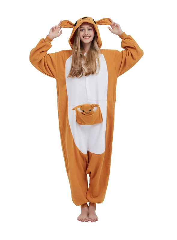 SimZoo Adult Animal Onesie Pajamas, Men and Women's Kangaroo Costume Sleepwear, One-Piece Unisex Homewear S