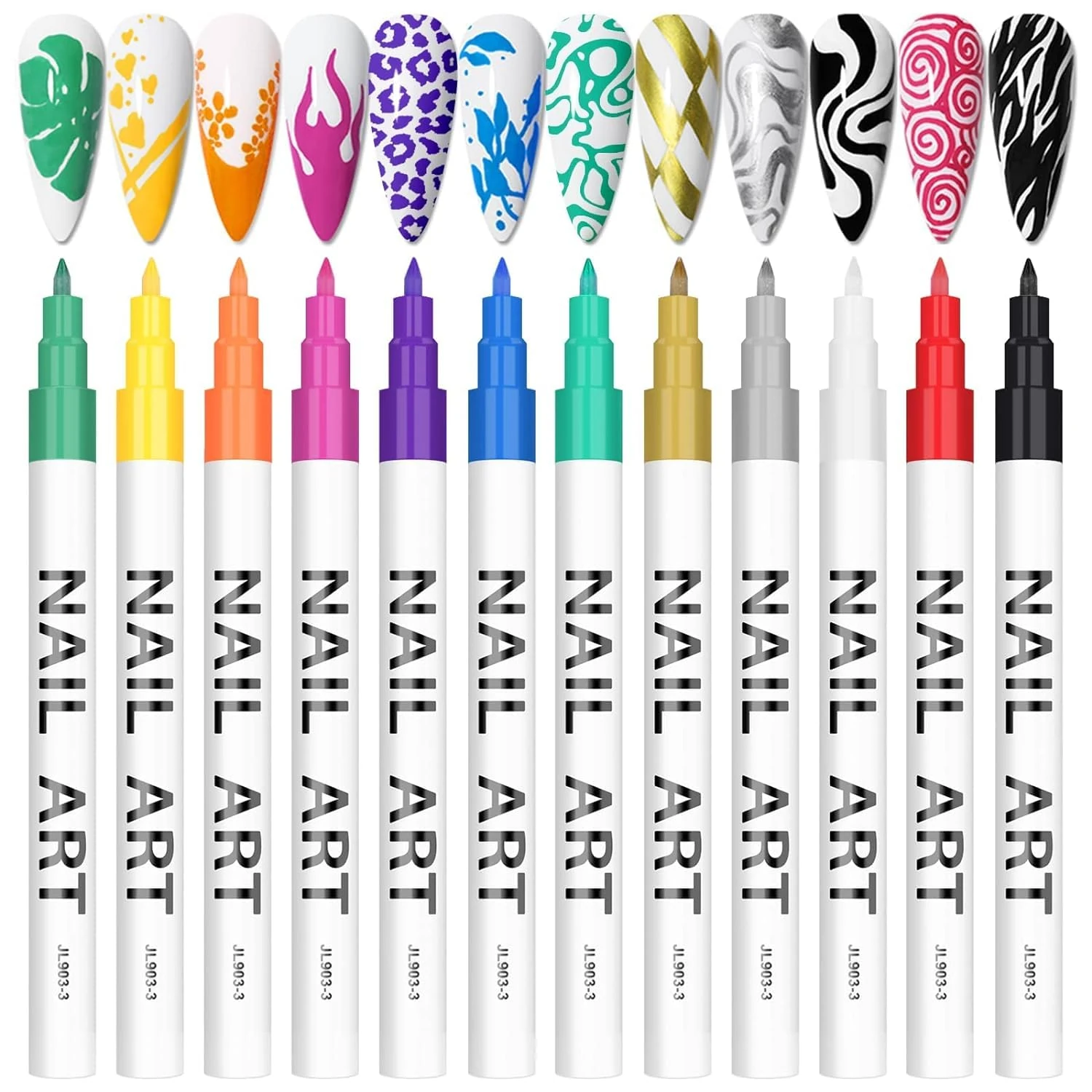 12 Color 3D Nail Art Pens Set, Kalolary Nail Point Graffiti Dotting Pen Drawing Painting Liner Brush for DIY Nail Art Beauty Adorn Manicure Tools for Valentine's Day Easter