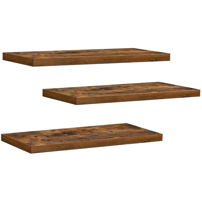 VASAGLE Wall Shelves Set of 3, Floating Shelves, Wall Mounted, 20 x 80 x 3.8 cm, for Picture Frames, Wall Decor, Living Room, Study, Kitchen, Rustic Brown LWS028T01
