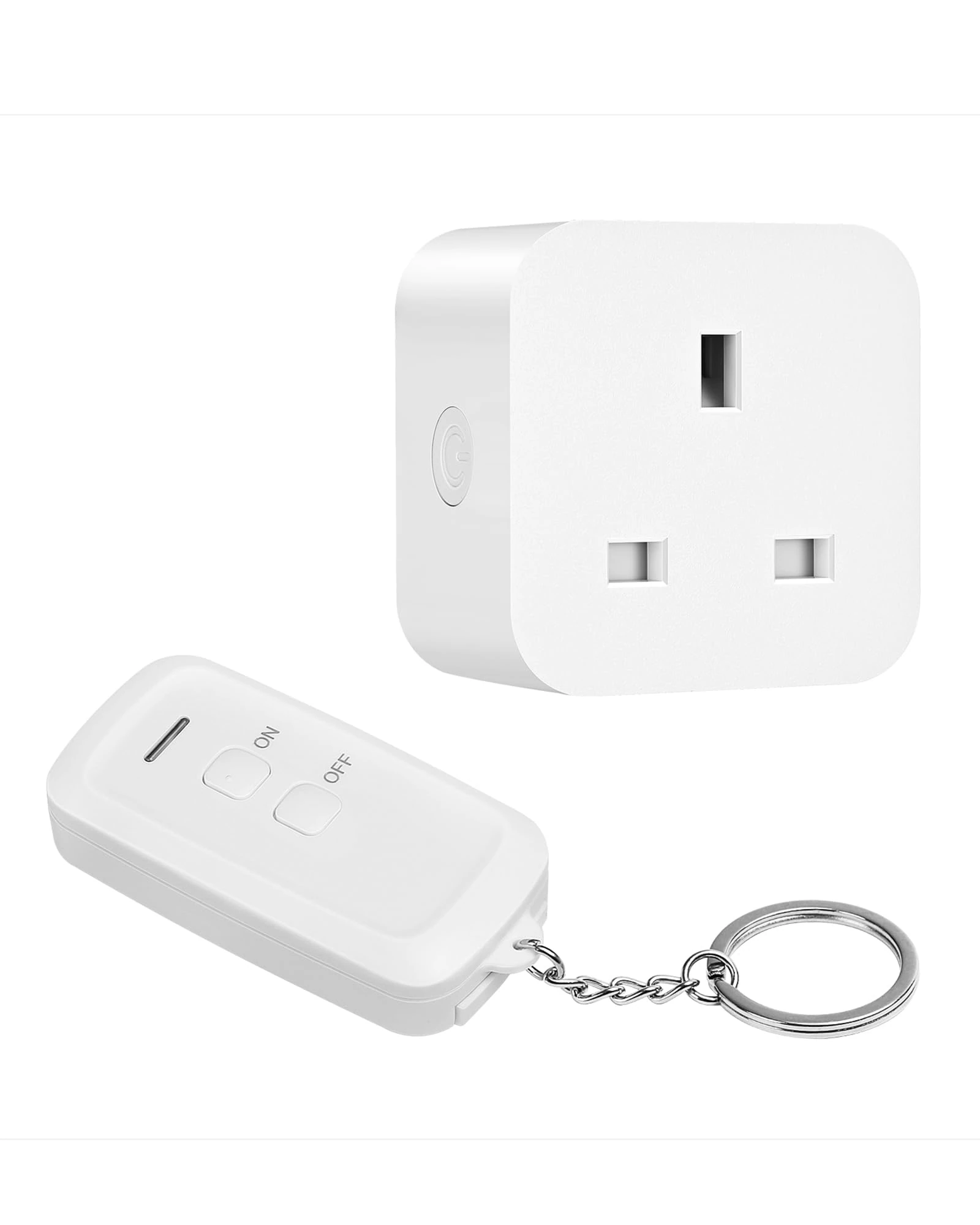 DEWENWILS Remote Control Sockets, 30m/100FT Control Range, Compact Size, 13A/3120W Programmable Heavy Duty Wireless Light Switch with Keyring, CE&RoHS Listed, 1 Remote+1 Socket White
