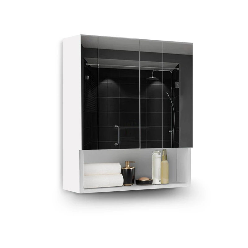TUKAILAi 2 Doors Bathroom Mirror Cabinet, White Wall Mounted Cabinet with Open Shelf Double Mirrors Storage Cabinet for Bathroom Washroom