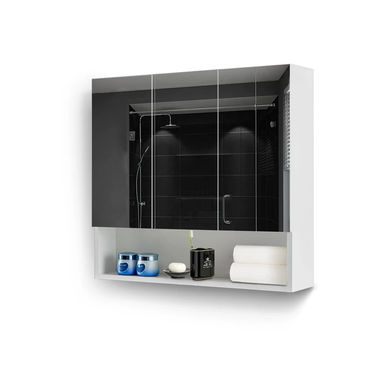 TUKAILAi 3 Door Bathroom Mirror Cabinet with Open Storage Wall Mounted Cabinet with Adjustable Shelves for Bathroom