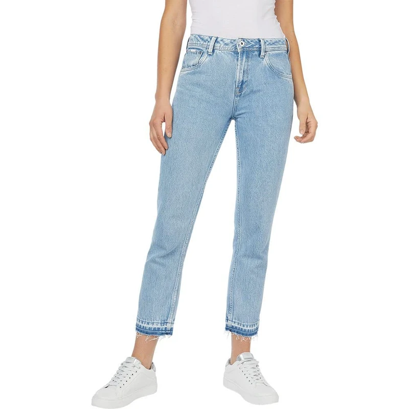 Pepe Jeans London Women’s Violet Relaxed Tapered Jeans, High Rise Stretch Denim, Sky Blue Wash