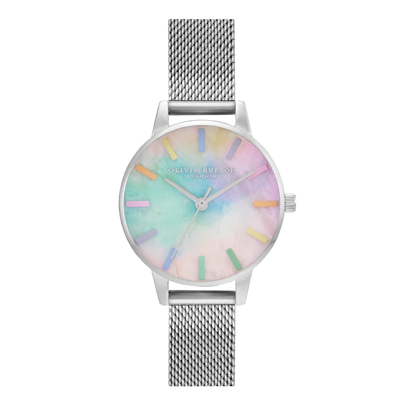 Olivia Burton Analogue Quartz Watch for Women Rainbow Collection with Silver Stainless Steel Mesh Bracelet - OB16RB26