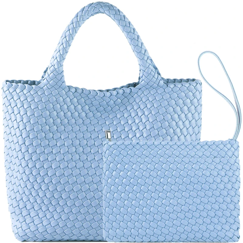 JINMANXUE Fashion Woven Bag Shopper Bag Travel Handbags and Purses Women Tote Bag Large Capacity Shoulder Bags, Sky Blue, L
